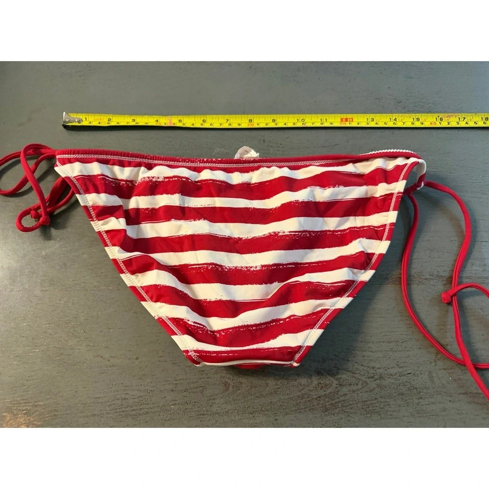 Xhilaration Red White Striped Side Tie Bikini Bottoms Swimwear Large Nautical